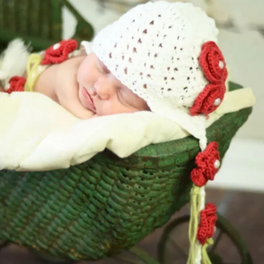 Bebe Chapeau Girls White Hat with Roses Side Braids 100% Cotton 6-12 months NEW
